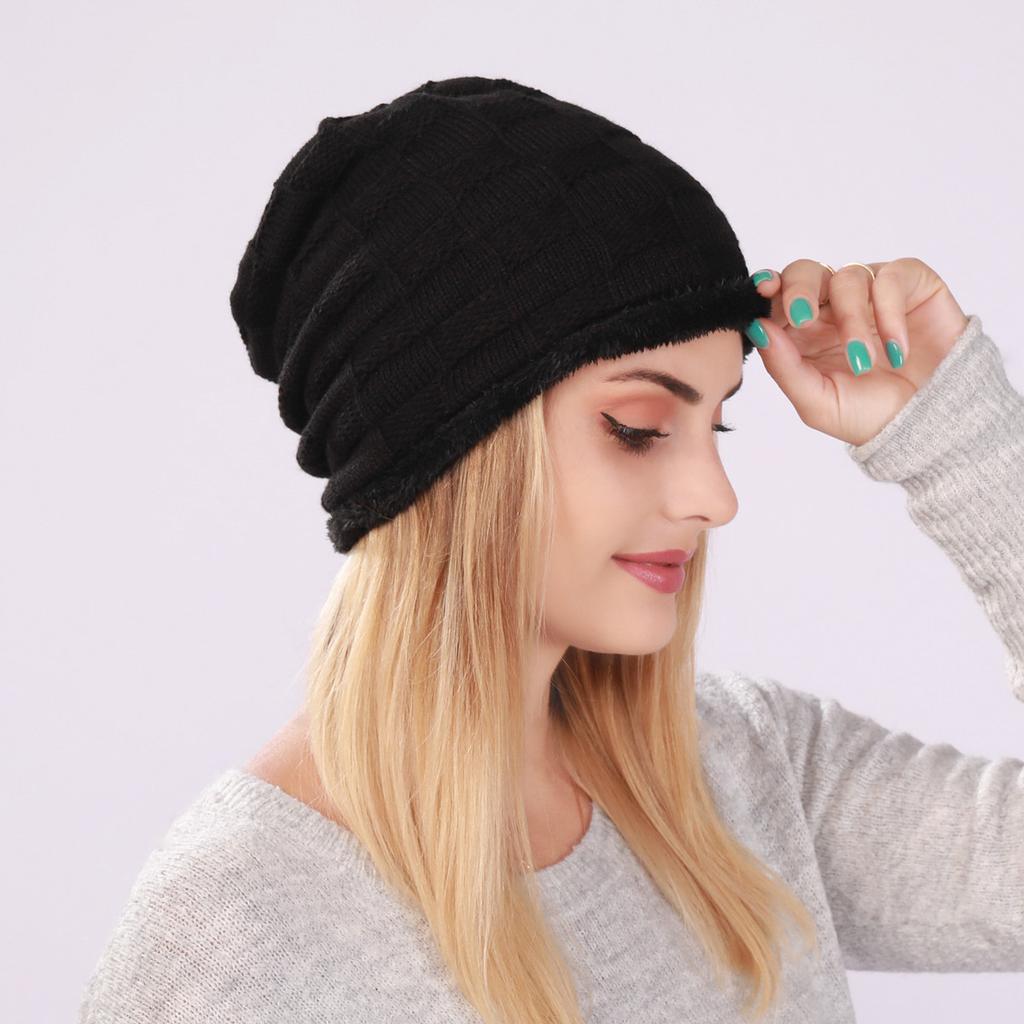 Fashion Plaid Skullies Beanies For Women Men Knitted Beanies Autumn Winter Hat Warm Fleece Skullcap Male Windproof Hedging Caps