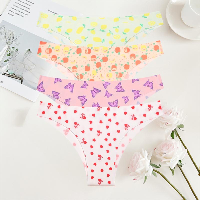 4Pcs/Set Seamless Colorful Brazilian Pants Lady Sexy Underwear Ice Silk Underpants Low Waist G-string Soft Thin Briefs
