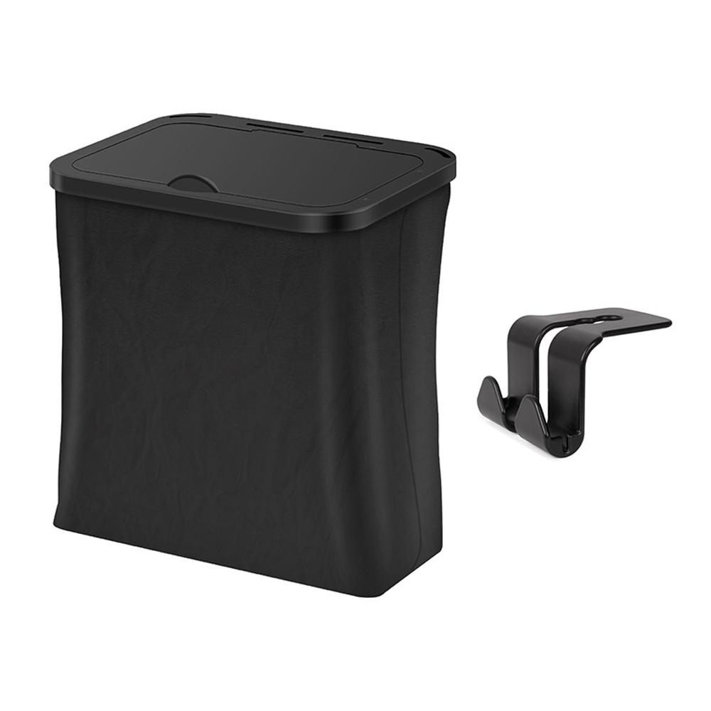 Leather Car Garbage Can Foldable Auto Trashes Can Large Capacity Storage Organizer Waterproof with Lid for Car Vehicle