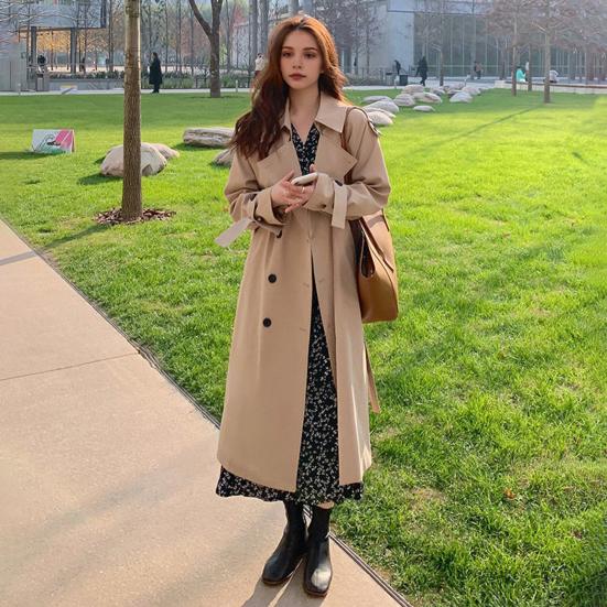 Spring Autumn Women's Streetwear Loose Trench Coat Midi Length Elegant Women's Windbreaker Coat Casual Double Breasted Tops