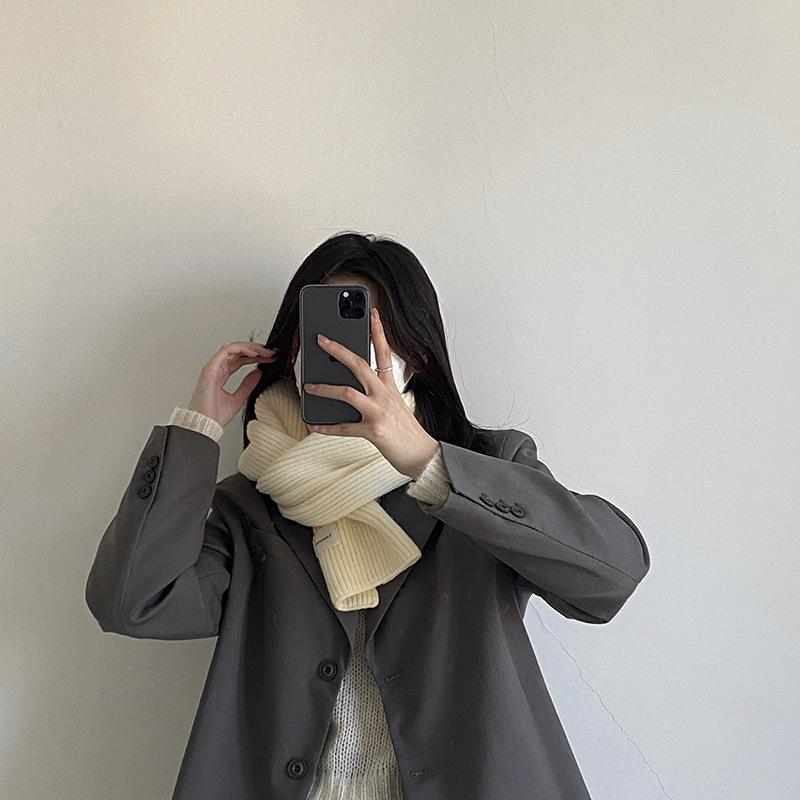 Korean Gentle Warm Scarf Women's Autumn and Winter Knitted Wool Solid Color Versatile Long Couple Scarf Student Trendy