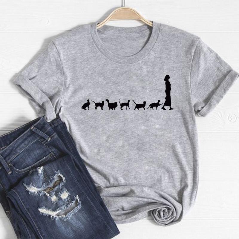 Футболка, модная футболка с котом, домашним животным, милый стиль, милая одежда 90-х годов, повседневная женская футболка с коротким рукавом и принтом, женская женская футболка с графикой