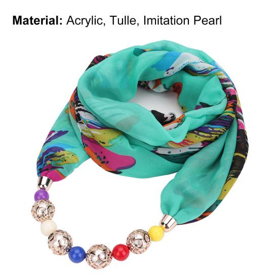 Beads Pendant Floral Print Necklace Scarf Simple Ethnic Style Vintage Chiffon Scarf for Home