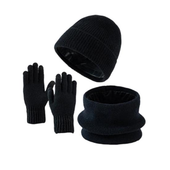 Yousheng 3Pcs/Set Winter Hat Scarf Gloves Set Solid Color Windproof Brimless Hat Neck Warmer Touch Screen Gloves Set