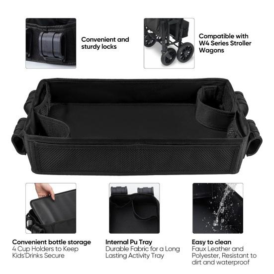 Детский поднос для коляски Wonderfold W1/W2/W4 с 2 подстаканниками, множеством сетчатых карманов, большой вместимостью, пристегивающимся креплением, детский органайзер для автомобиля, перекус в коляске