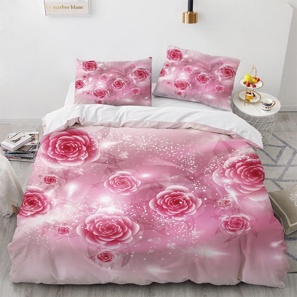 Rose Duvet Cover Set 3D Printed Romantic Theme Flower Bedding Set Valentine's Day Twin Polyester Comforter Cover With Pillowcase