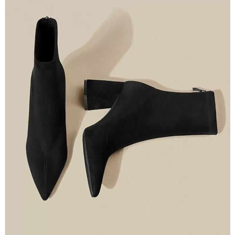 Осенне-зимние вязаные эластичные носки-ботинки женские на низком каблуке короткие ботильоны с острым носком женские ботильоны до щиколотки размер 42