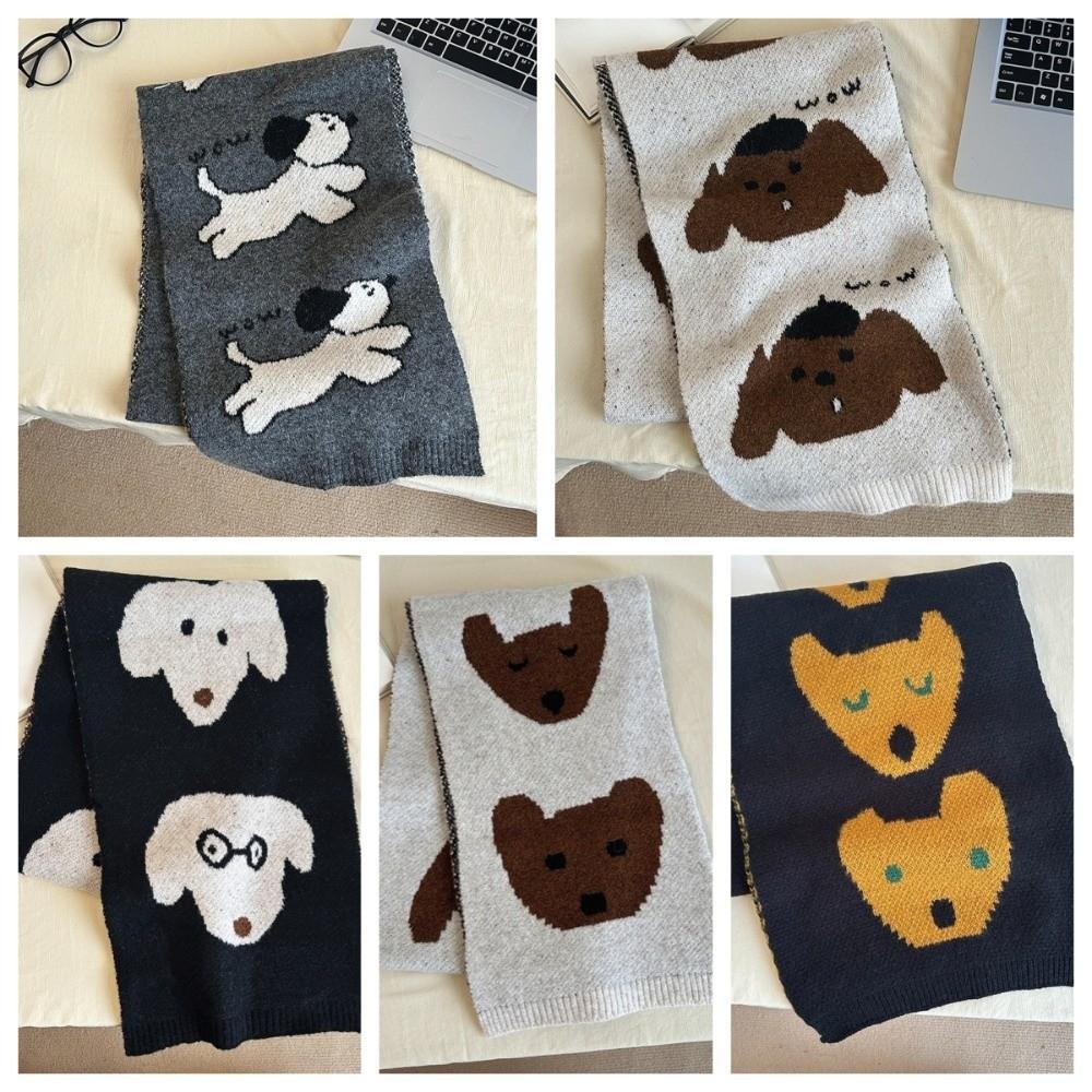 Korean Style Cashmere Blend Scarf Lightweight Knitted Shawl Fashion Puppy Pattern Scarf Gift