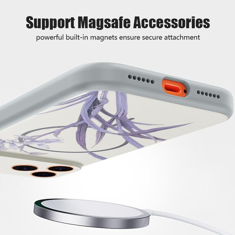 Магнитный Чехол Для Magsafe Для iPhone 17 Pro Max Фиолетовая Орхидея Цветочный Узор Покрытие С Ощущением Кожи Для iPhone 16 15 14 13 Pro Max