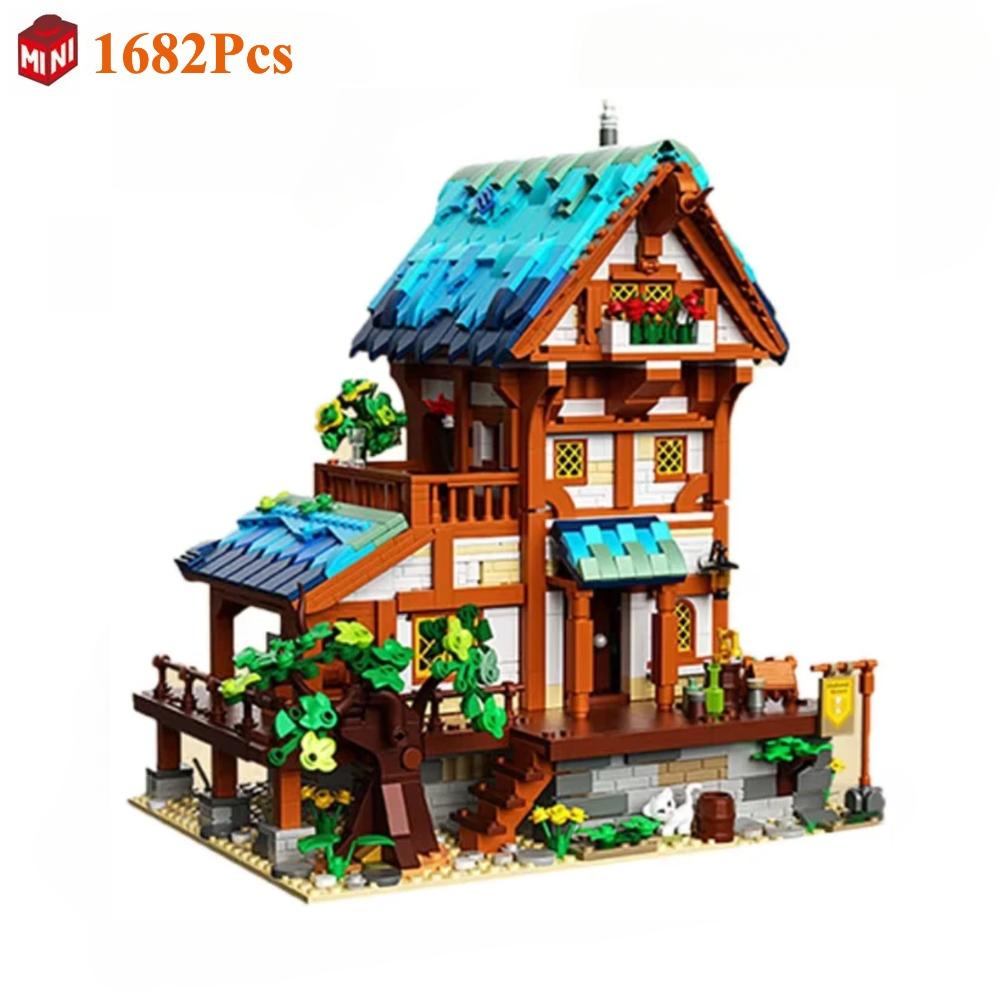 Средневековый замок Архитектура усадьба сцена строительный блок лес хижина город ландшафт модель сборка кирпичи игрушка подарки БЕЗ КОРОБКИ