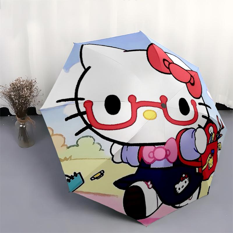 1pc Hello Kitty Automatic Opening/Closing Umbrella with Convenient Three-Fold Design, 8-Bone Iron Frame Outdoor Umbrella - Perfect Gift for Fans, Trav