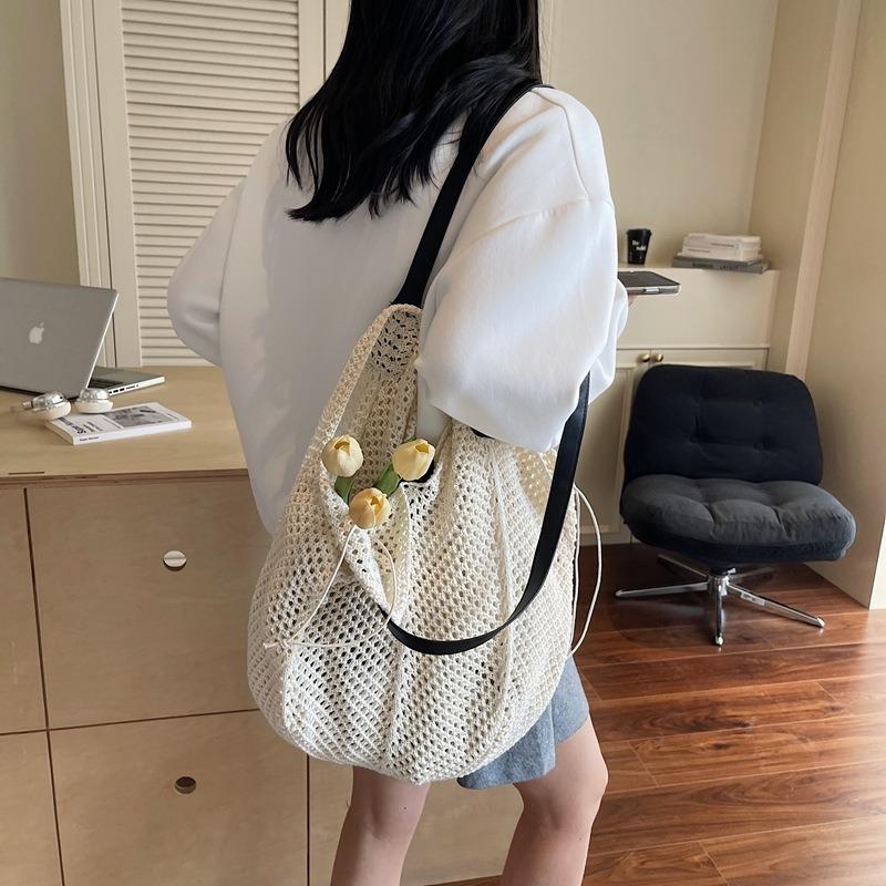 Нишевая пляжная сумка из плетеной сетки, женская новая сумка-тоут для通勤, большая вместимость, подмышечная сумка