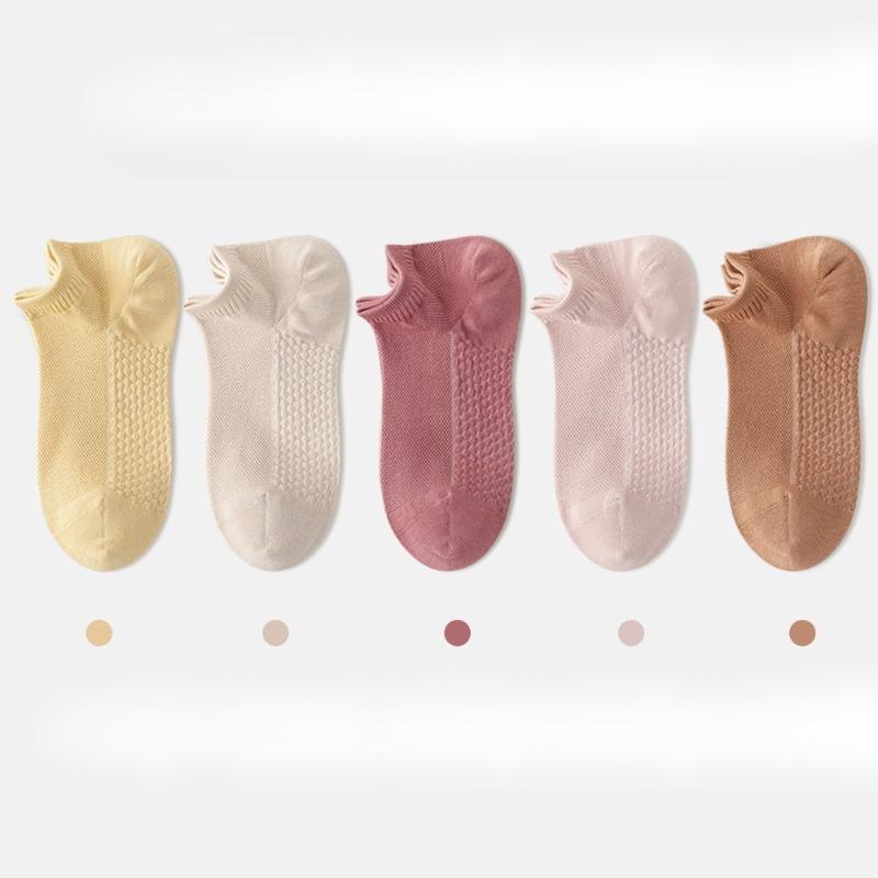 5 пар женских тонких сетчатых дышащих коротких носков-лодочек из чистого хлопка для весны и лета с пяткой, не сползающей вниз