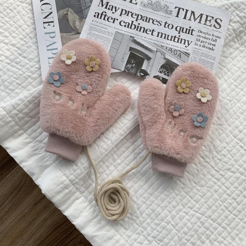 Осенне-зимние женские перчатки, модные милые плюшевые перчатки с героями мультфильмов, утепленные перчатки на все пальцы, морозостойкие, теплые, велосипедные, одноцветные, ST2201