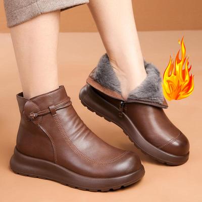 Кожаные туфли на мягкой подошве для мамы, женские хлопковые туфли, теплые короткие ботинки, противоскользящие женские ботинки