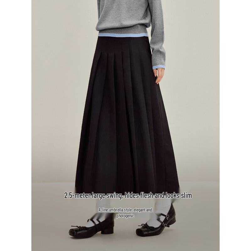 Yinman Women's High-Waisted A-line Pleated Midi Skirt