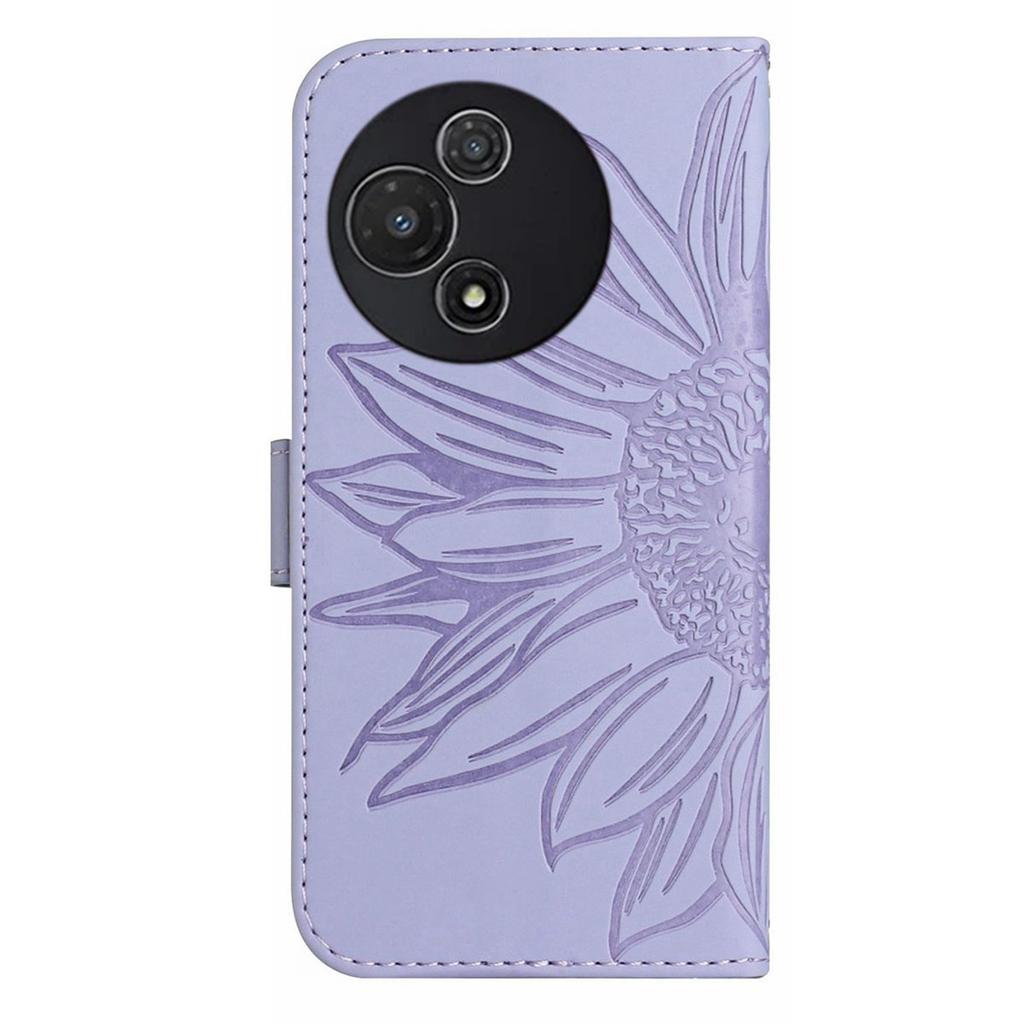 For TCL 60R 5G Case Sunflower Imprint Leather Wallet Phone Cover with Wrist Strap
