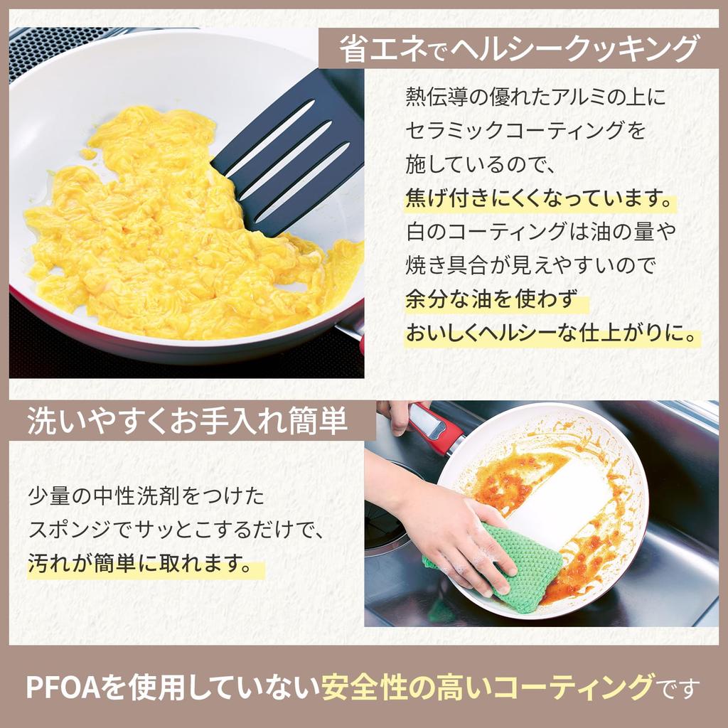 Сковорода 20 см, подходит для индукционных плит, керамическое покрытие, глянцевая красная, дно толщиной 5 мм, D&S 2-слойное антипригарное покрытие DSSH20-WHRE