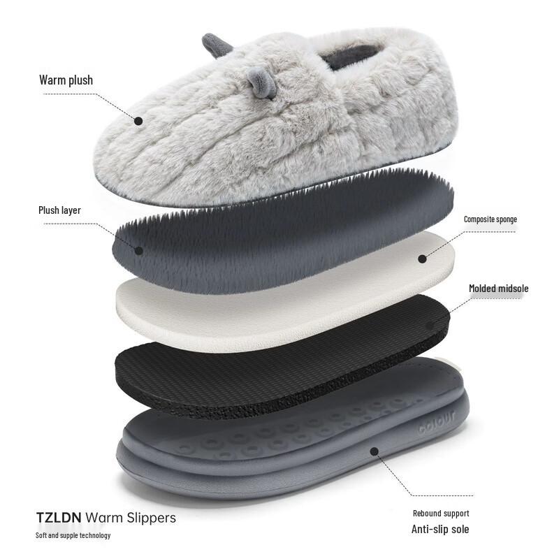 Grace Cotton Slippers - Warm Plush Non-Slip Thick Sole