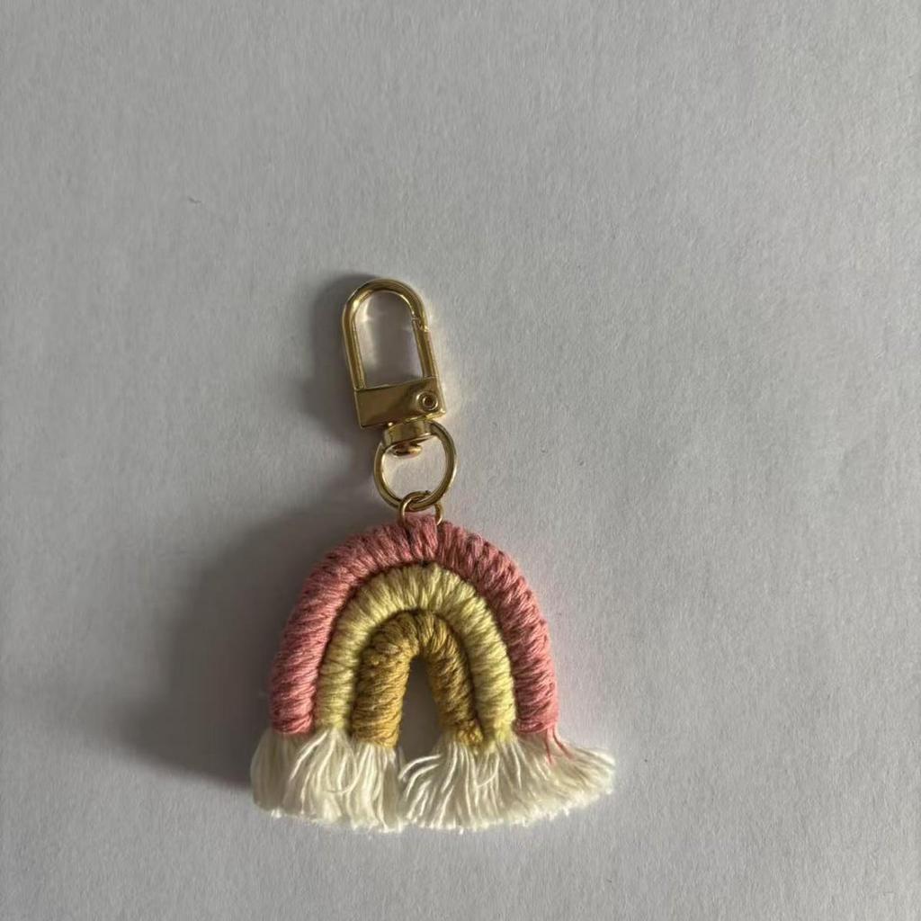 Hand-Woven Rainbow Keychain Pendant