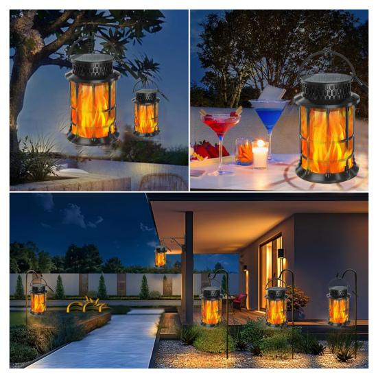 Мерцающее пламя солнечный фонарь уличный водонепроницаемый светодиодный свет IP65 водонепроницаемый автоматическое включение/выключение подвесной солнечный фонарь с танцующим пламенем