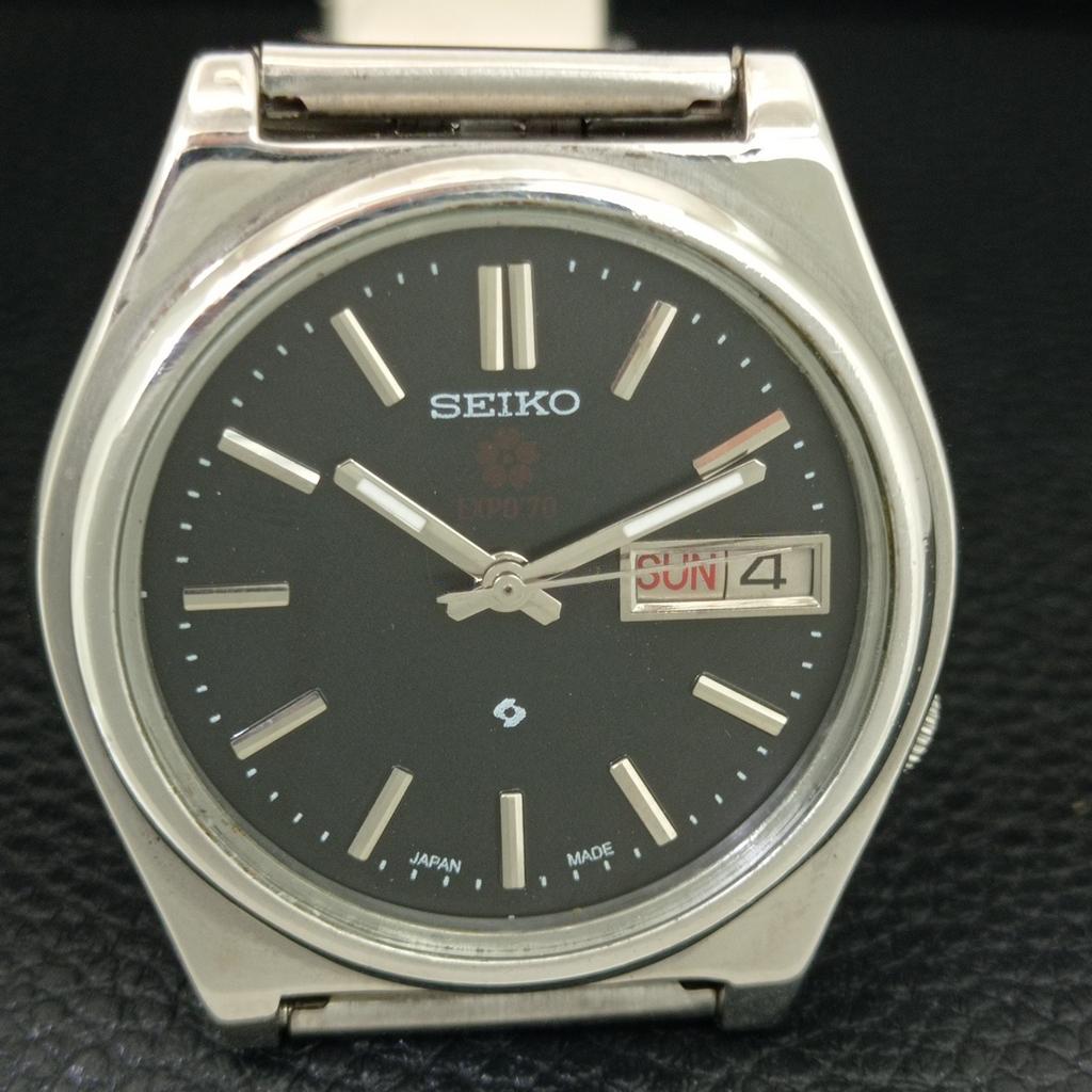 ОРИГИНАЛЬНЫЕ ВИНТАЖНЫЕ АВТОМАТИЧЕСКИЕ МУЖСКИЕ ЧАСЫ SEIKO EXPO 70 ЯПОНИЯ ЧЕРНЫЙ ЦИФЕРБЛАТ a708729-1