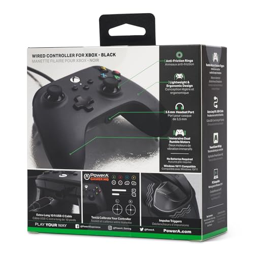 [2 Year Warranty] PowerA Wired Controller Xbox Series X|S Xbox One PC for Windows 10/11 (Official Licensed) 1519265-01 Black Double Vibration Function