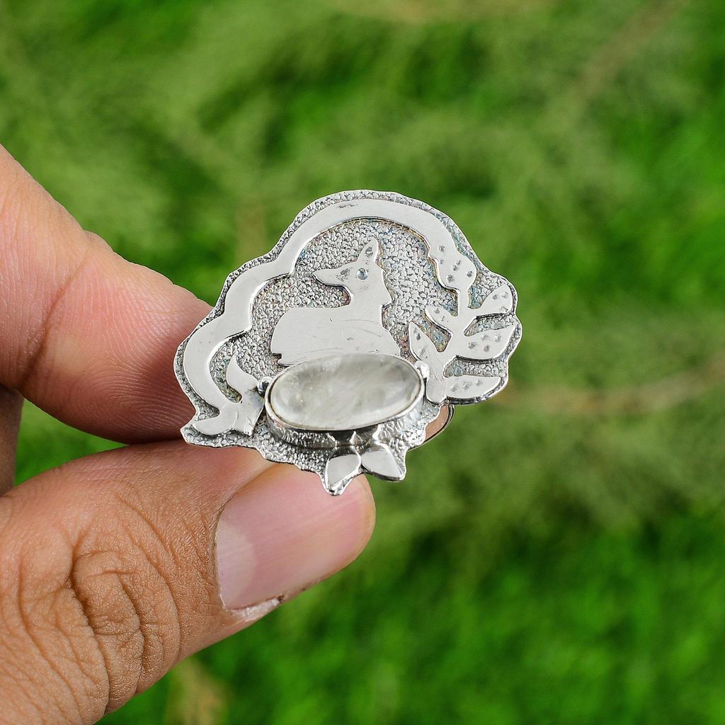 925 Silver Moonstone Stone Unique Promise Statement Sister Wedding Bezel Ring