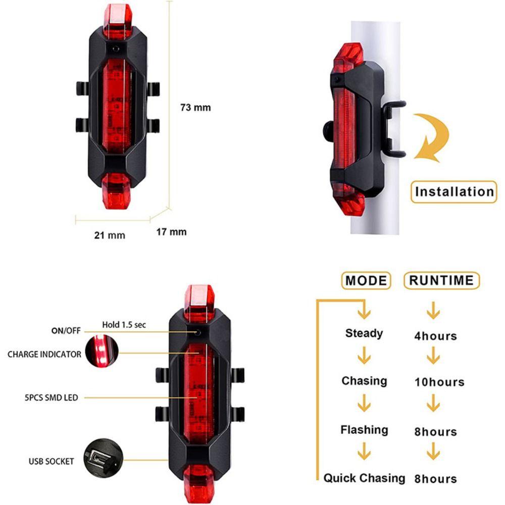 Flashing City Mountain Bike Bicycle Light USB Rechargeable Cycling Taillight Rear Bicycle Light