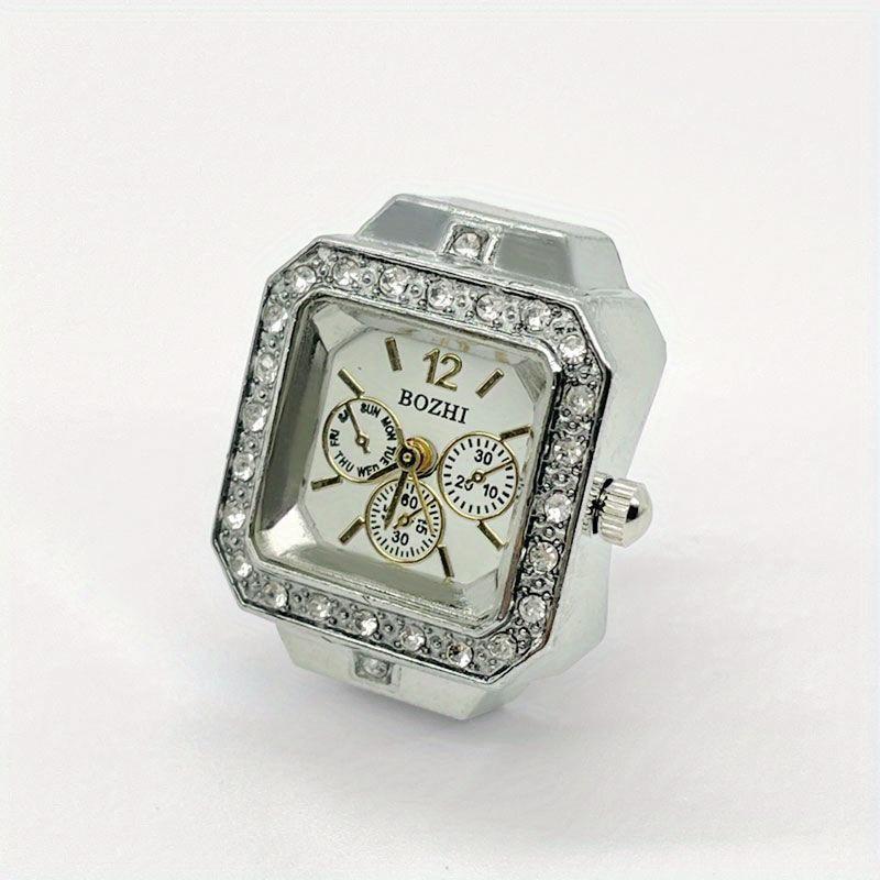 Trendy Diamond Ring Watch Square Full Diamond Adjustable Time Ring Watch Instagram