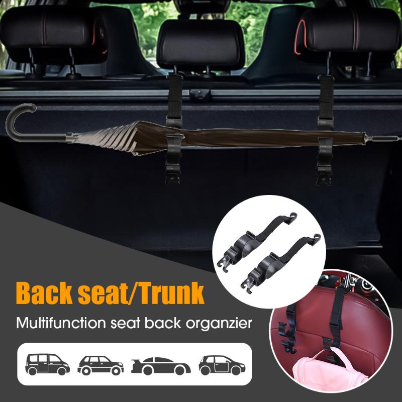 2pcs Car Back Seat Hook Umbrella Holder Seat Back Storage Multi-function Rear Seat Headrest Hanging Hook Auto Interior Organizer