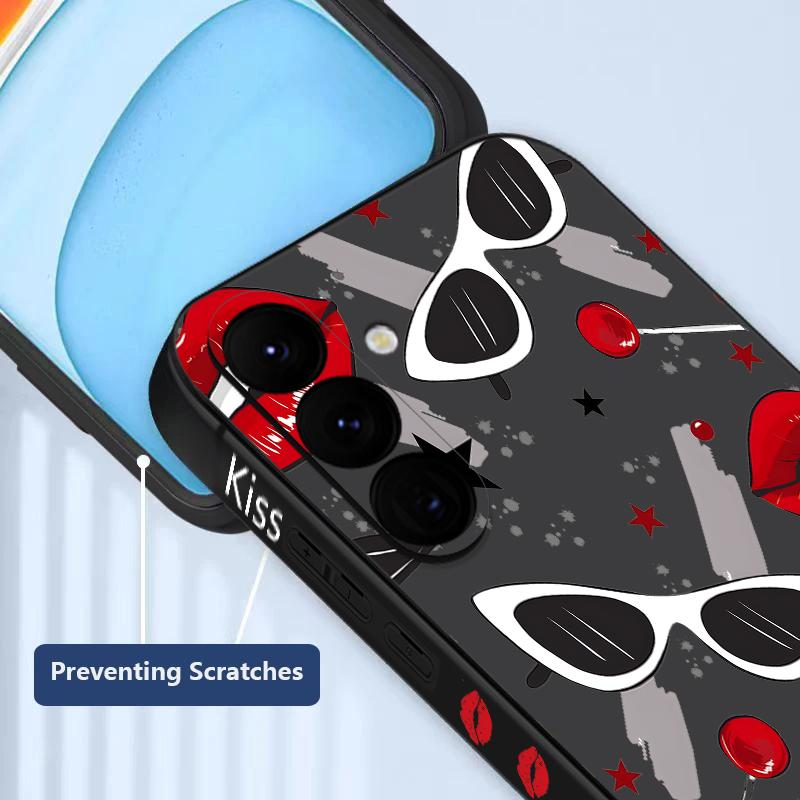 Модный чехол с узором "Целующиеся губы" для Samsung Galaxy S26 S25 Ultra S24 S23 S22 Plus S21 FE A15 A16 A17 A35 A36 A54 A55 A56 5G Мягкий чехол