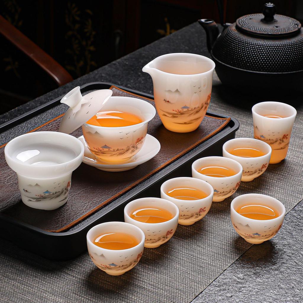 High-grade ice seed jade porcelain tea set merchandise souvenir business company high-end gifts can be done