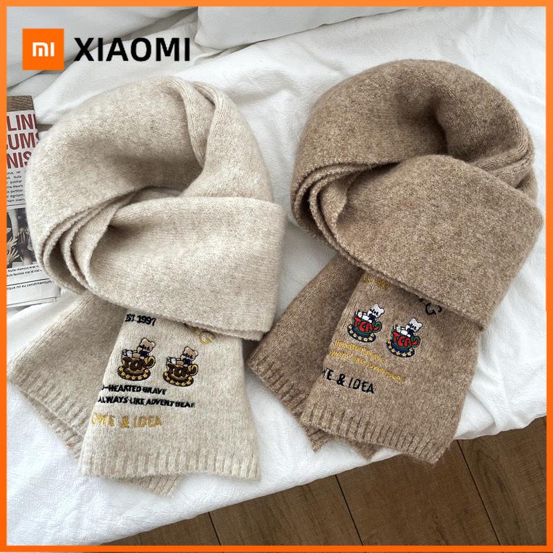 Xiaomi Милый шерстяной шарф с вышивкой в японском стиле, мультяшный, для женщин, осень-зима, heattech, студенческий, парный, легко сочетается, шарф ручной вязки