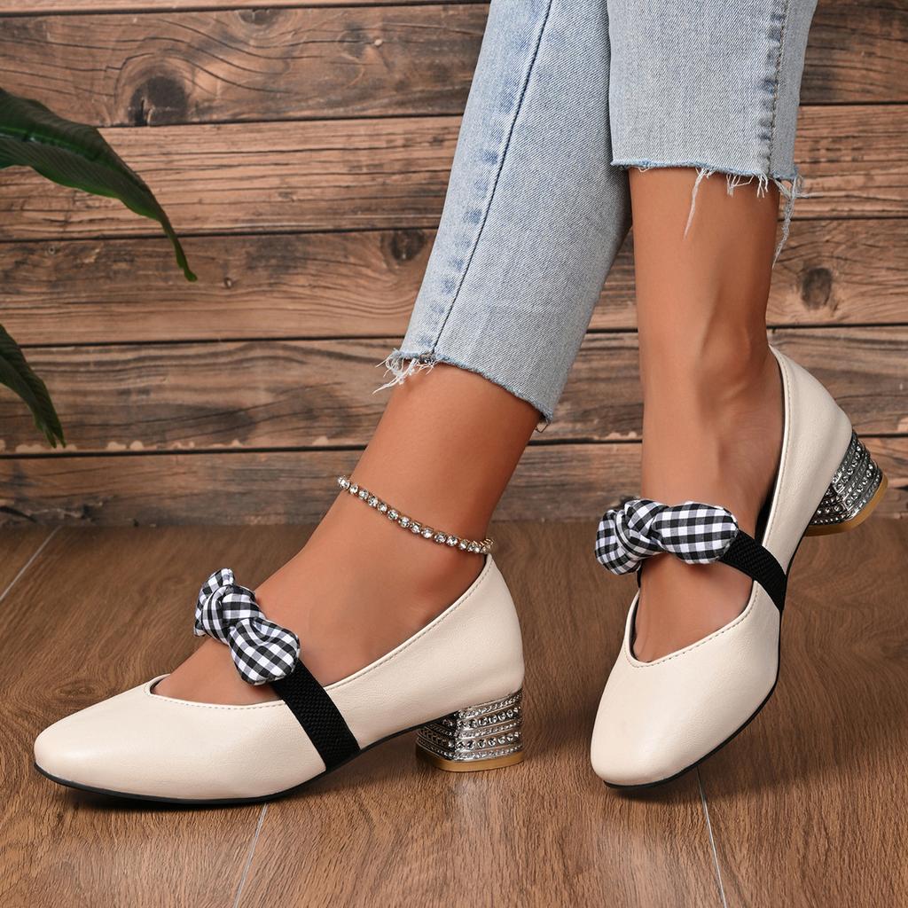 Ретро туфли Мэри Джейн большого размера на одной педали женская обувь 2025 весна и осень для работы туфли бабушки толстый каблук одинарные туфли