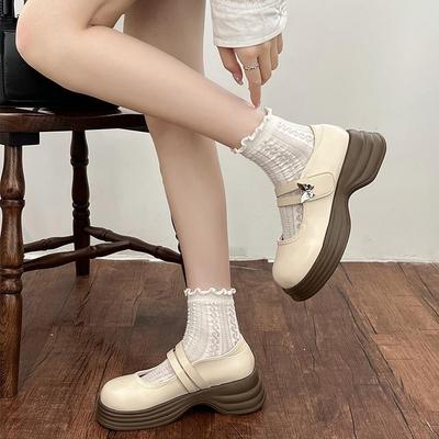 Милые и классные туфли-лодочки на круглой платформе с небольшим горлом, женские, новинка 2025 года, универсальные, с юбкой, на толстом каблуке, туфли Мэри Джейн