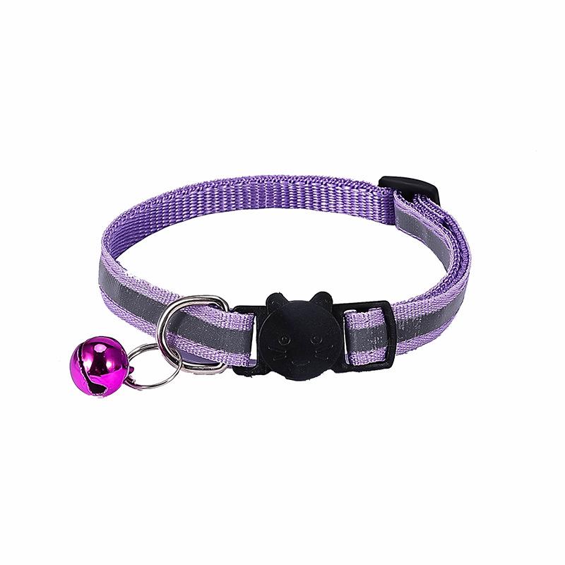 Reflective Cat Collar with Cartoon Cat Head & Colorful Bell