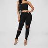 Womens High-Waisted Distressed Slim Fit Denim Pants Casual Daily Wear Stretch Cotton Blend
