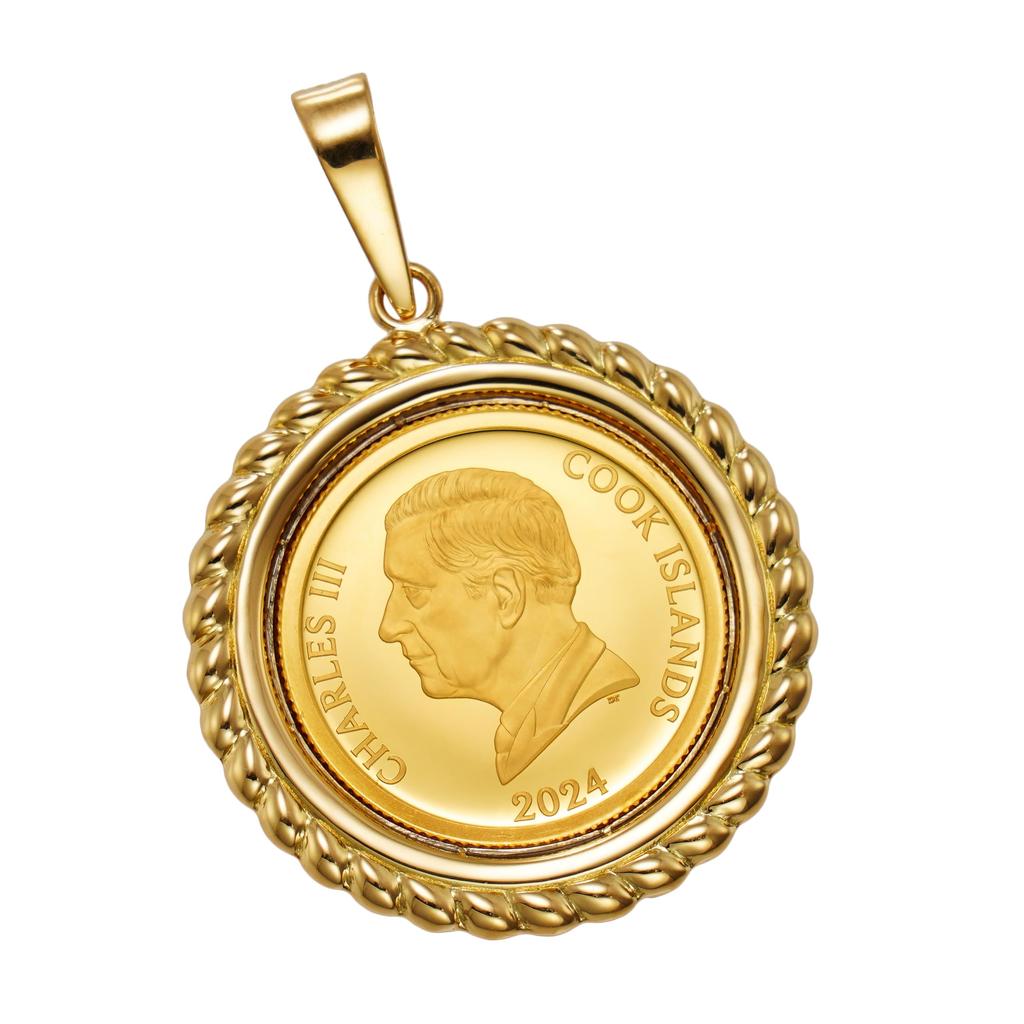 Подвеска-монета из чистого золота K24 Топ Мишка K18 Дизайн Рамка Гравировка [SPERANZA] 1/20 унции №13