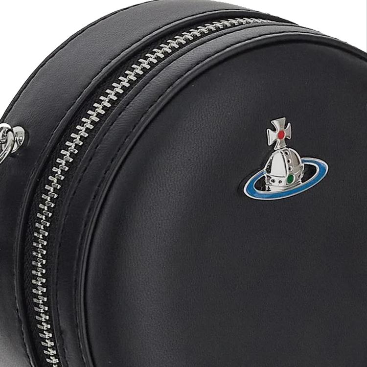 VIVIENNE WESTWOOD Однотонная сумка-кроссбоди на молнии с логотипом спереди, из натуральной кожи ягненка, маленькая, круглая, на плечо, женская, черная 4303010QUL001LN403