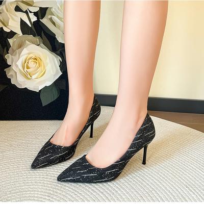 Мода 2024 года, лето, новые модные заостренные верхние туфли из ткани с цветными блоками, женские туфли на большом каблуке, удобные туфли для банкета
