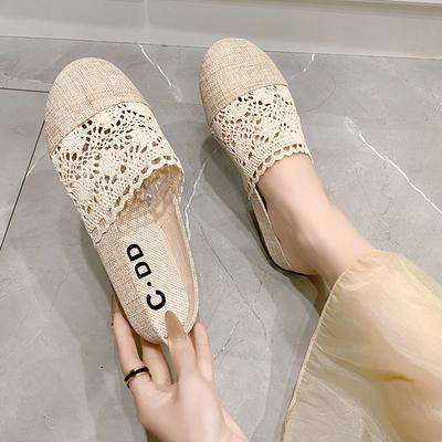 Холщовые мюли женские туфли на плоской подошве туфли на плоской подошве летние сандалии 2024 удобные шлепанцы новые сандалии с открытой пяткой Mujer Zapatos