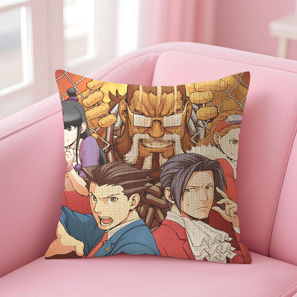 AAce AttorneyY Anime Cushion Cover Natural Linen Pillow Case DoubleSided Print Decorative Sofa Pillowcase Home Decor Gift
