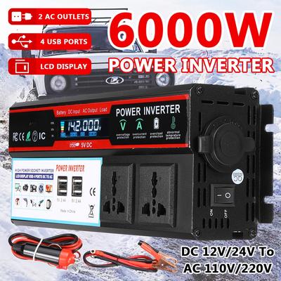 4USB 6000 Вт Солнечные автомобильные инверторы ЖК-дисплей DC12/24 В в AC 110 В/220 В Модифицированная синусоида Преобразователь напряжения Автомобильный адаптер
