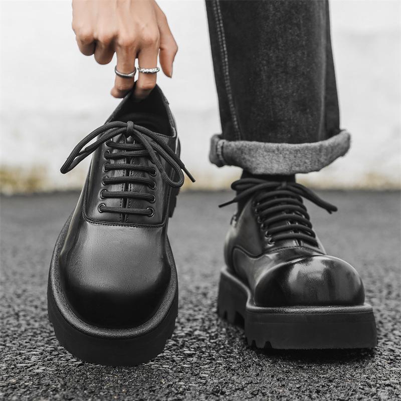 2024 новые мужские повседневные кожаные туфли с большой головой, молодежные, нишевые, удобные, модные, британский стиль, мужские туфли с увеличенным голенищем 6123-J