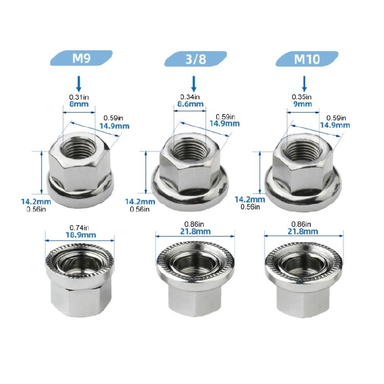 Track Nut Sizes Metric9/10/3/8-26tpi For Dead-flying Front/rear Hubs Bike Part