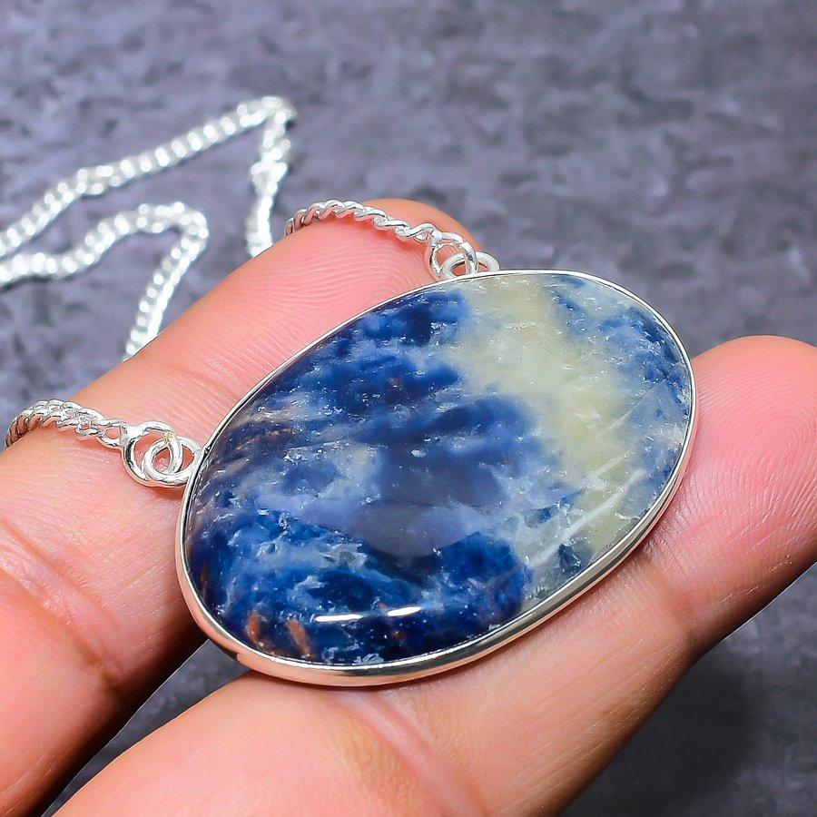 Натуральный содалит драгоценный камень, ручная работа, ожерелье из стерлингового серебра 925 пробы, 18 дюймов, s6E51