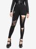 Rosegal Gothic Skulls Mesh PU Strap Buckle Grommet Cutout Skinny Pants