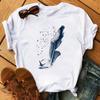 Fashion Women T Shirt Funny Butterfly Feather Print Tshirt T Shirt Summer Short Sleeve Tops Tee Female Feather T-shirts