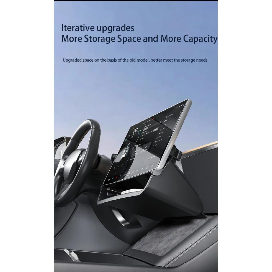 Under Screen Storage Tray for Tesla Model Y 3 2021-2024 Highland Hidden ABS Under Screen Storage Box with Anti-Slip Liner